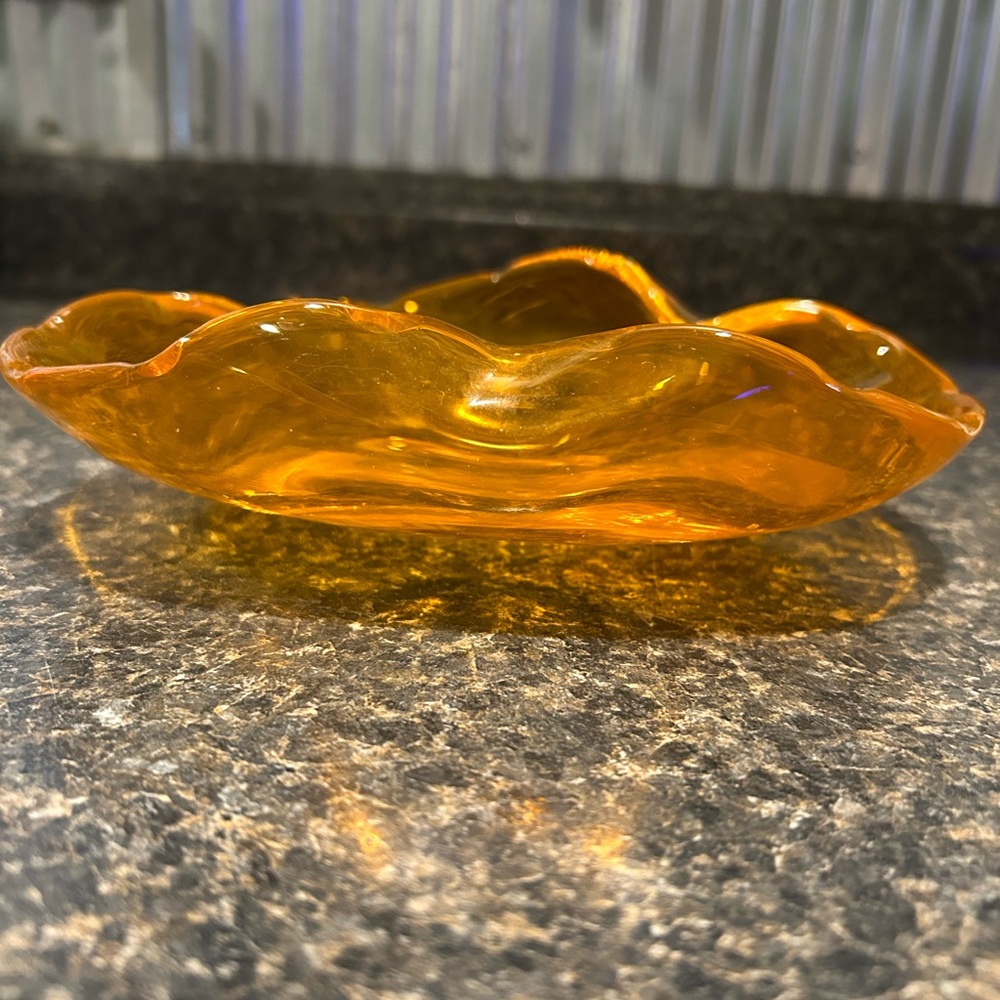 Vibrant Orange Glass Art Bowl / Ash Tray . Vintage. Bohemian/ Gypsy Decor